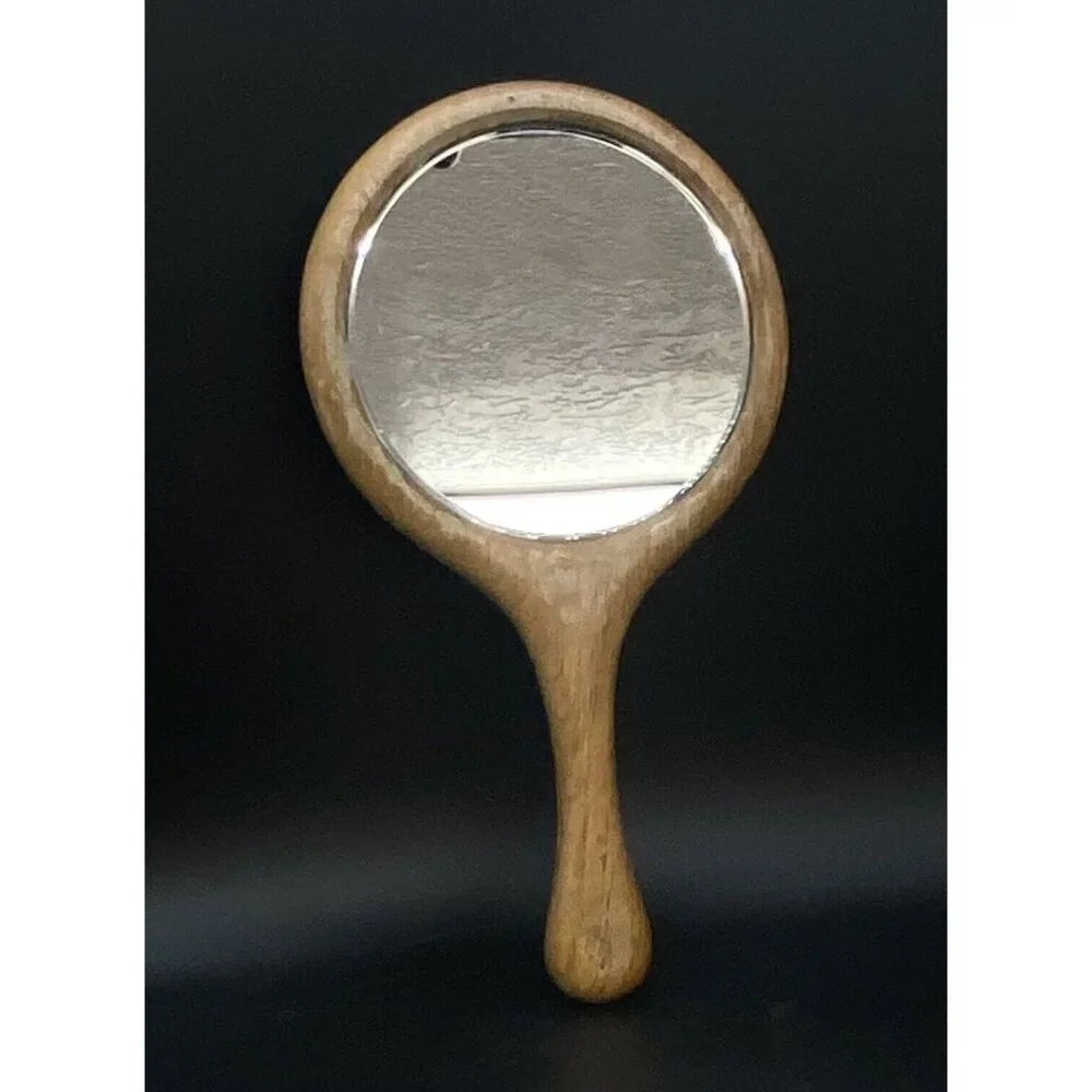 Marquetry Wood Crane Bird Inlay Vanity 11” Mirror Hand Held Beveled Glass READ